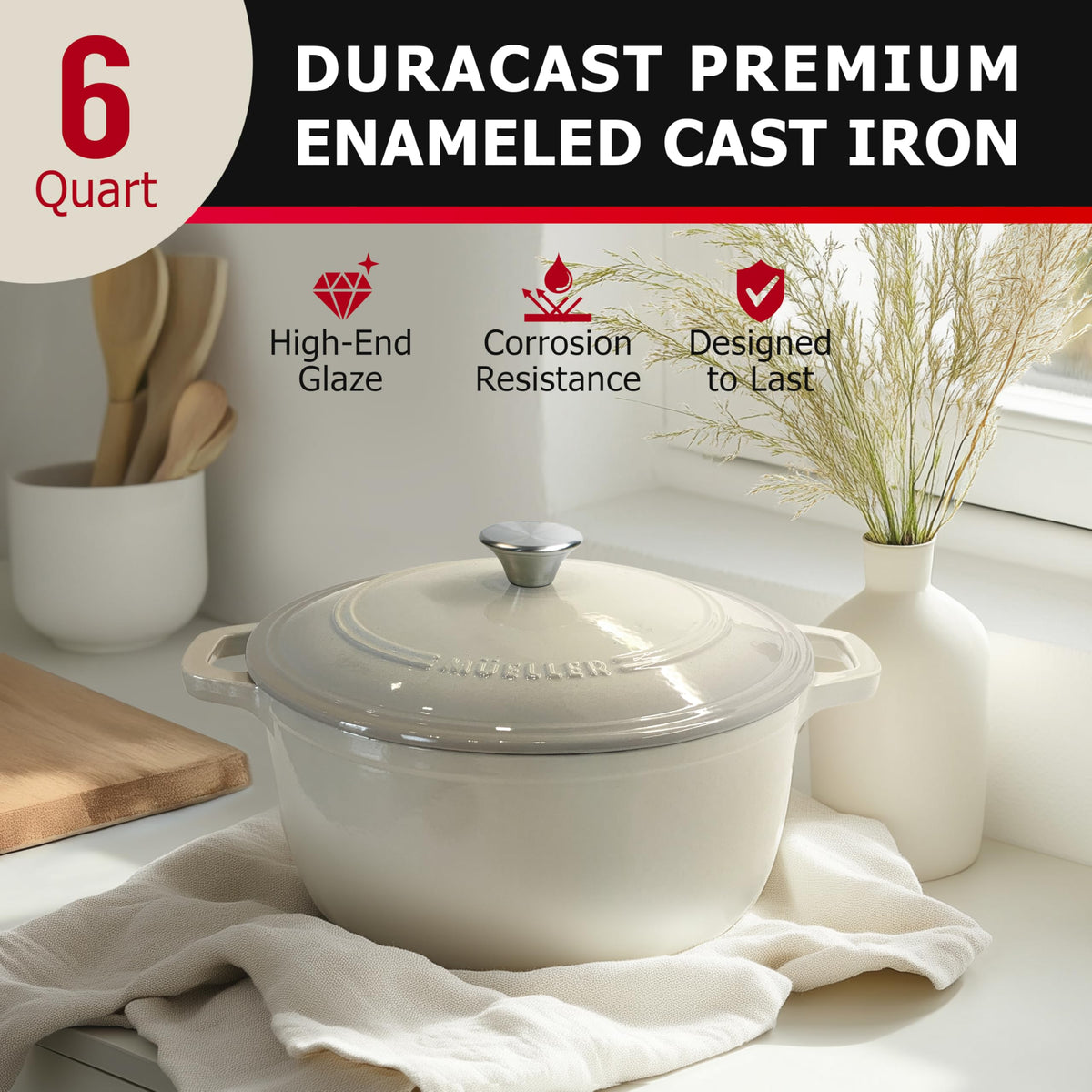 Mueller Home Dutch oven wide handles provide secure grip