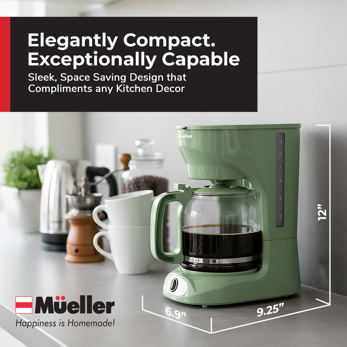 MUELLER HOME easy-grip handle for comfortable pouring.