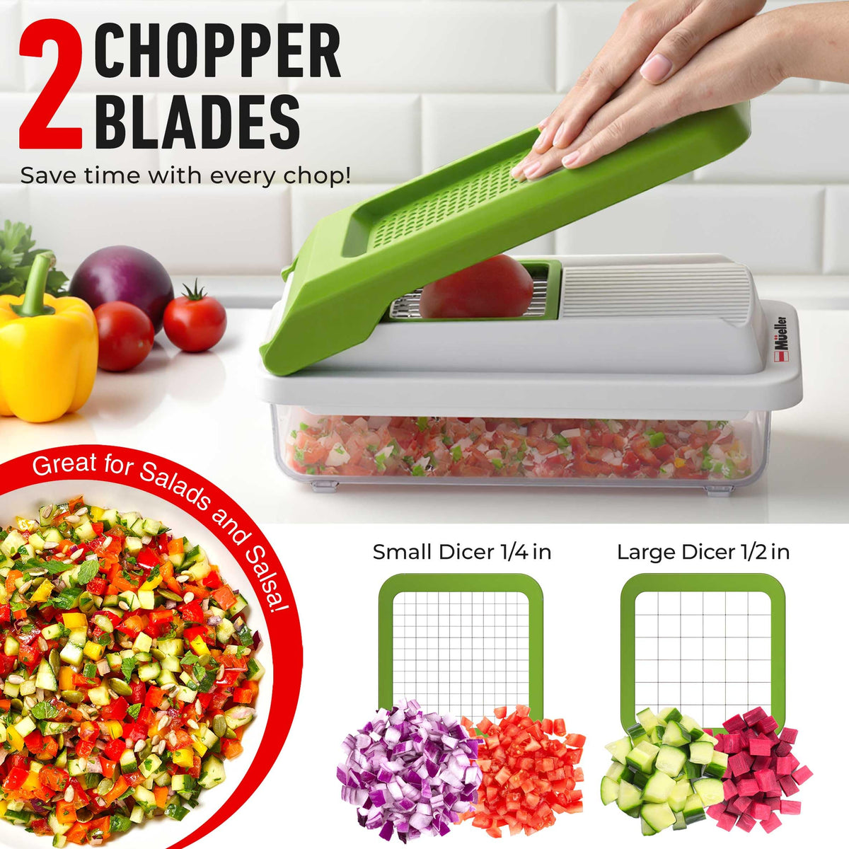 Mueller Home Food Holder provides stability during slicing for safer prep.