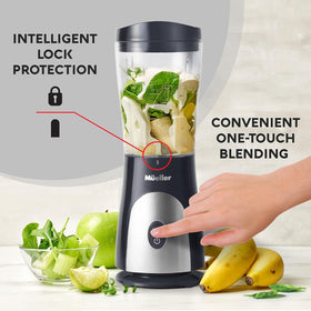 Mueller Home blender's four stainless steel blades deliver smooth textures quickly.