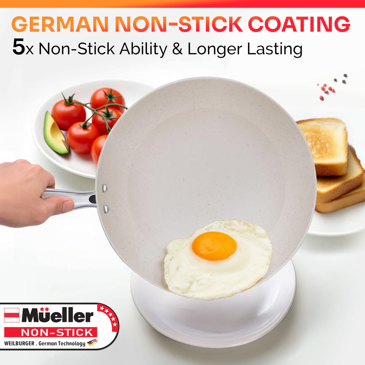 Mueller Home frying pan with non-stick surface for easy release and quick cleanup