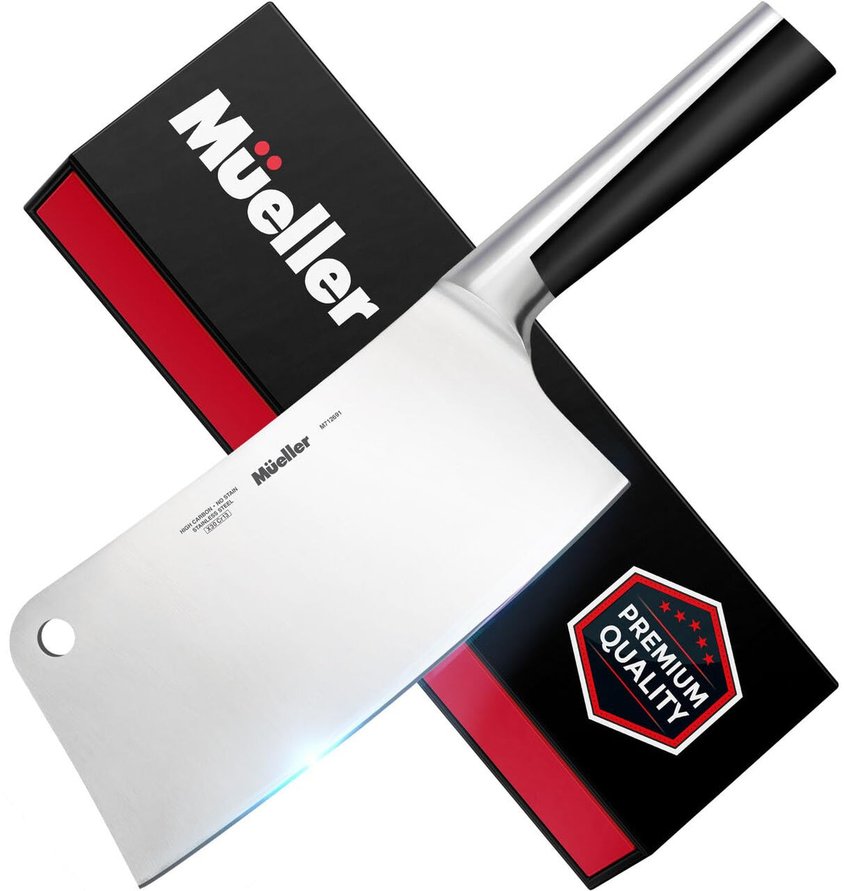 Mueller Home 7-Inch meat cleaver blade close-up for razor-sharp precision