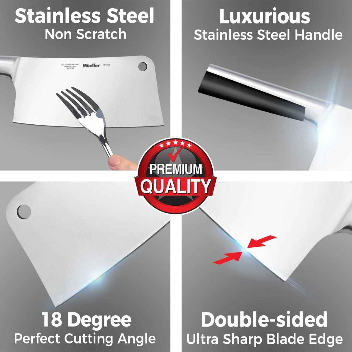 Mueller Home cleaver handle grip shows ergonomic, durable design