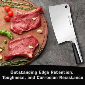 Mueller Home cleaver in use for poultry and brisket prep