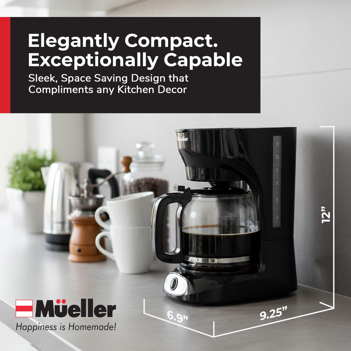 Mueller Home non-slip feet ensure stable operation on slick counters.