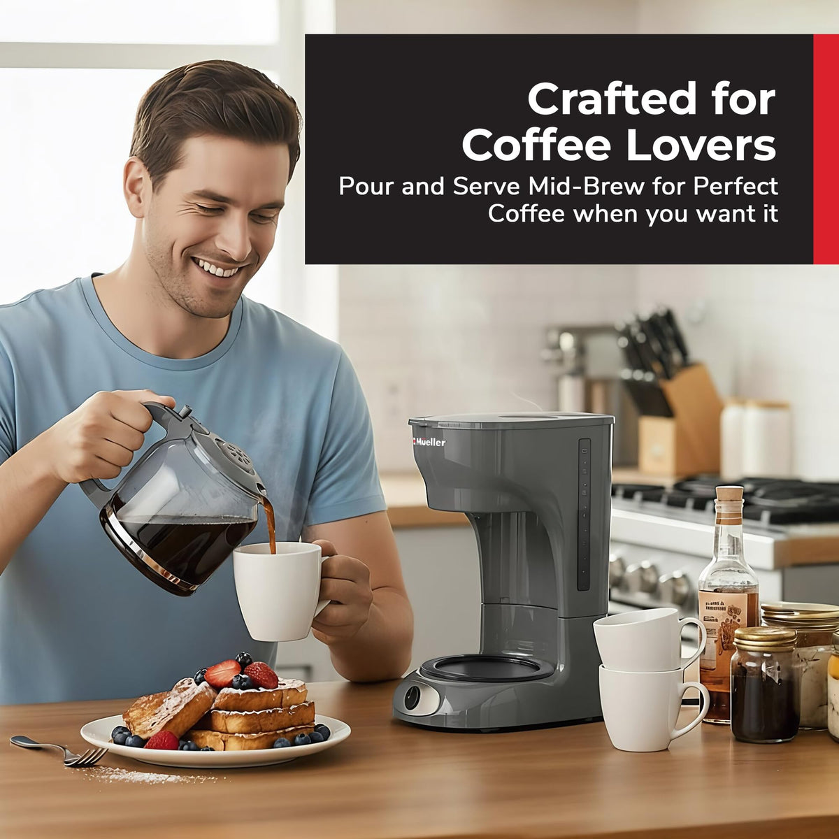 MUELLER HOME non-slip feet keep the brewer stable on countertops