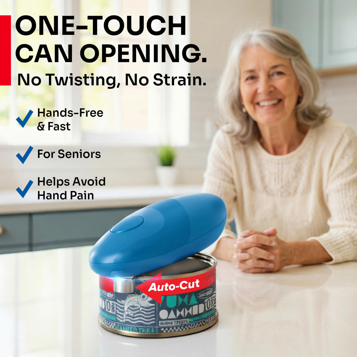 Mueller Home One-Touch button in action enables hands-free opening.