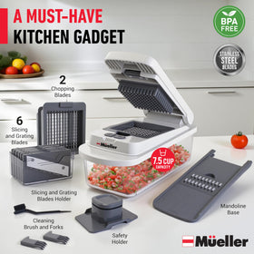 Mueller Home onion slicing delivers consistent thickness for recipes.