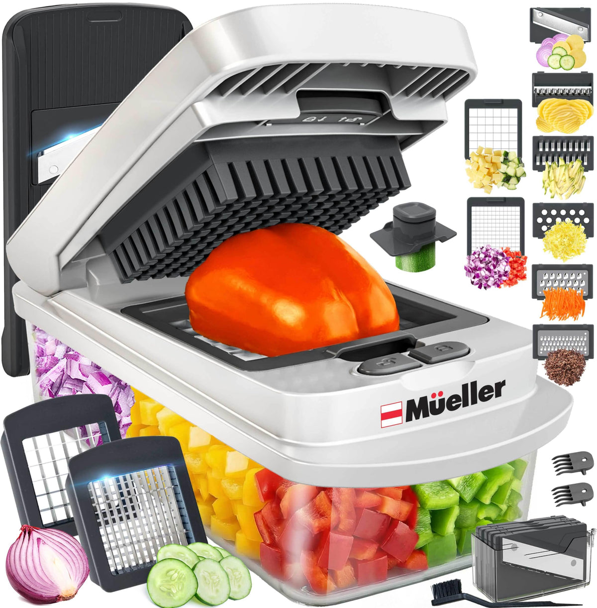 Mueller Home Pro Chopper Original on countertop with quick prep action.