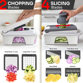 Mueller Home Pro-Series food holder stabilizes small veggies for safe slicing.