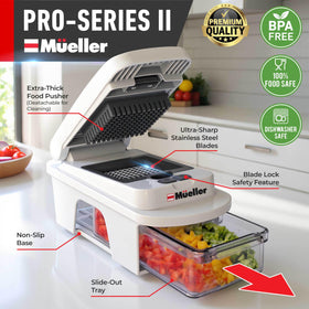Mueller Home Pro-Series interchangeable blades enable diverse slicing and dicing options.