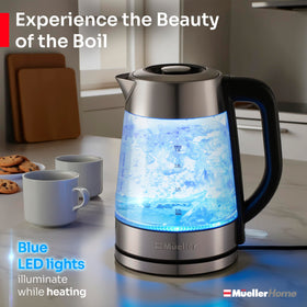 MUELLER HOME kettle demonstrating auto shut-off safety feature.