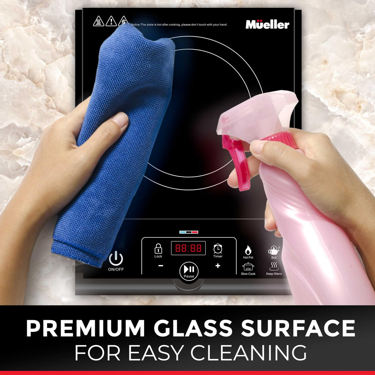 Mueller Home RapidTherm safety features including child lock and pan detection