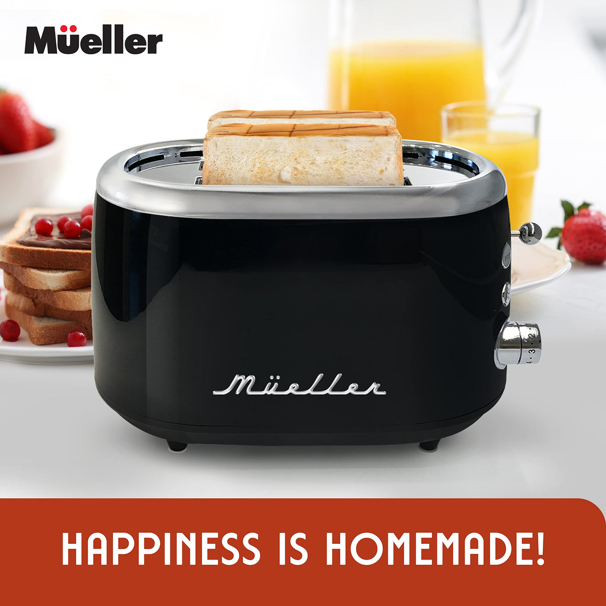 MUELLER HOME Retro Toaster 2 Slice black finish complements retro kitchen decor
