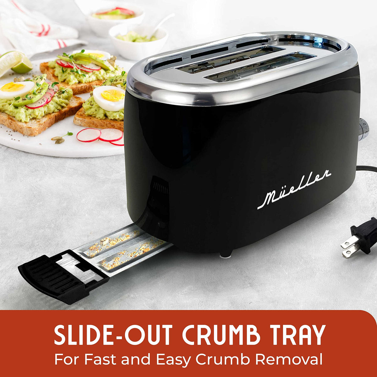 MUELLER HOME Retro Toaster 2 Slice removable crumb tray for easy cleanup