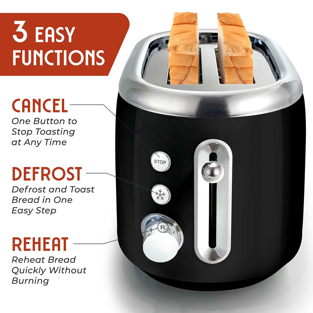 MUELLER HOME Retro Toaster 2 Slice self-centering slots in action for even toasting