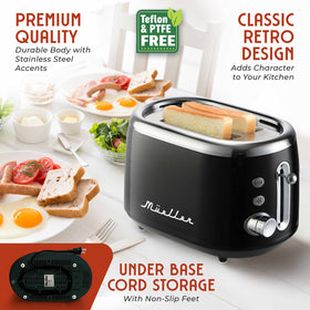 MUELLER HOME Retro Toaster 2 Slice under-base cord storage keeps counters tidy