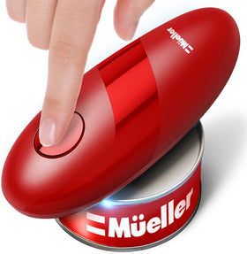 MUELLER HOME SmoothEdge Auto Can Opener front view, compact and easy to store in small kitchens.