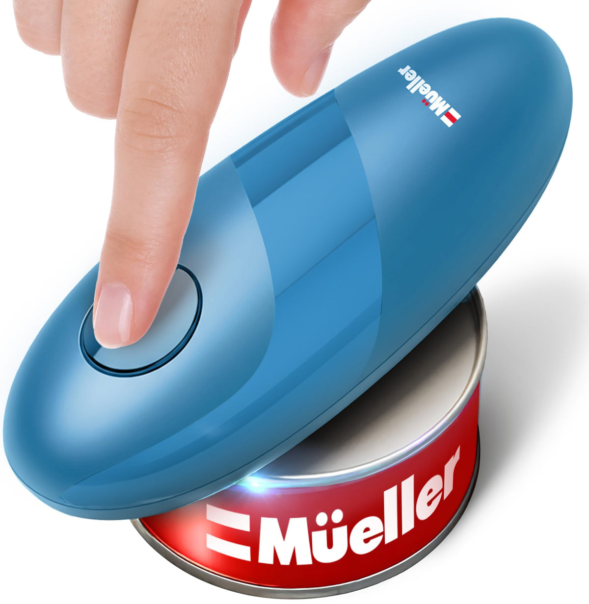 Mueller Home SmoothEdge Auto Opener on a can for effortless opening.