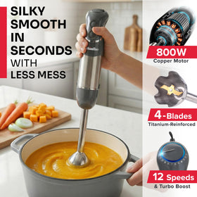 Mueller Home titanium blades deliver durable, precise chopping and creamy textures.