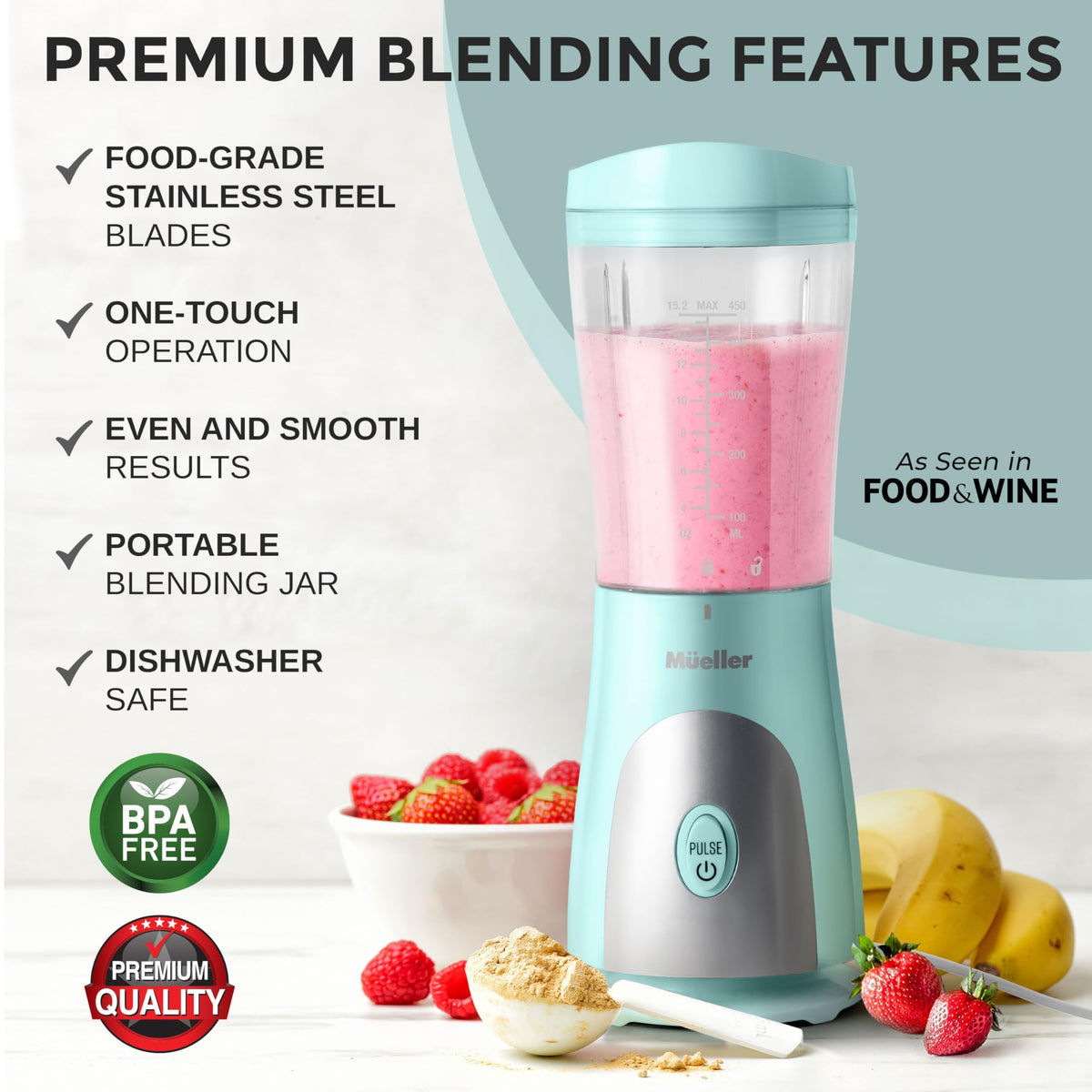 Mueller Home travel cup and lid for on-the-go blends.