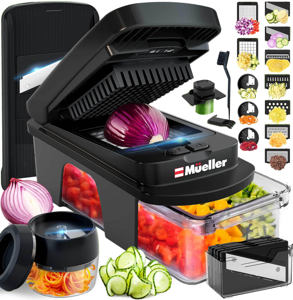 Mueller Home Ultimate 12-Blade Chopper with interchangeable blades for precise slicing.