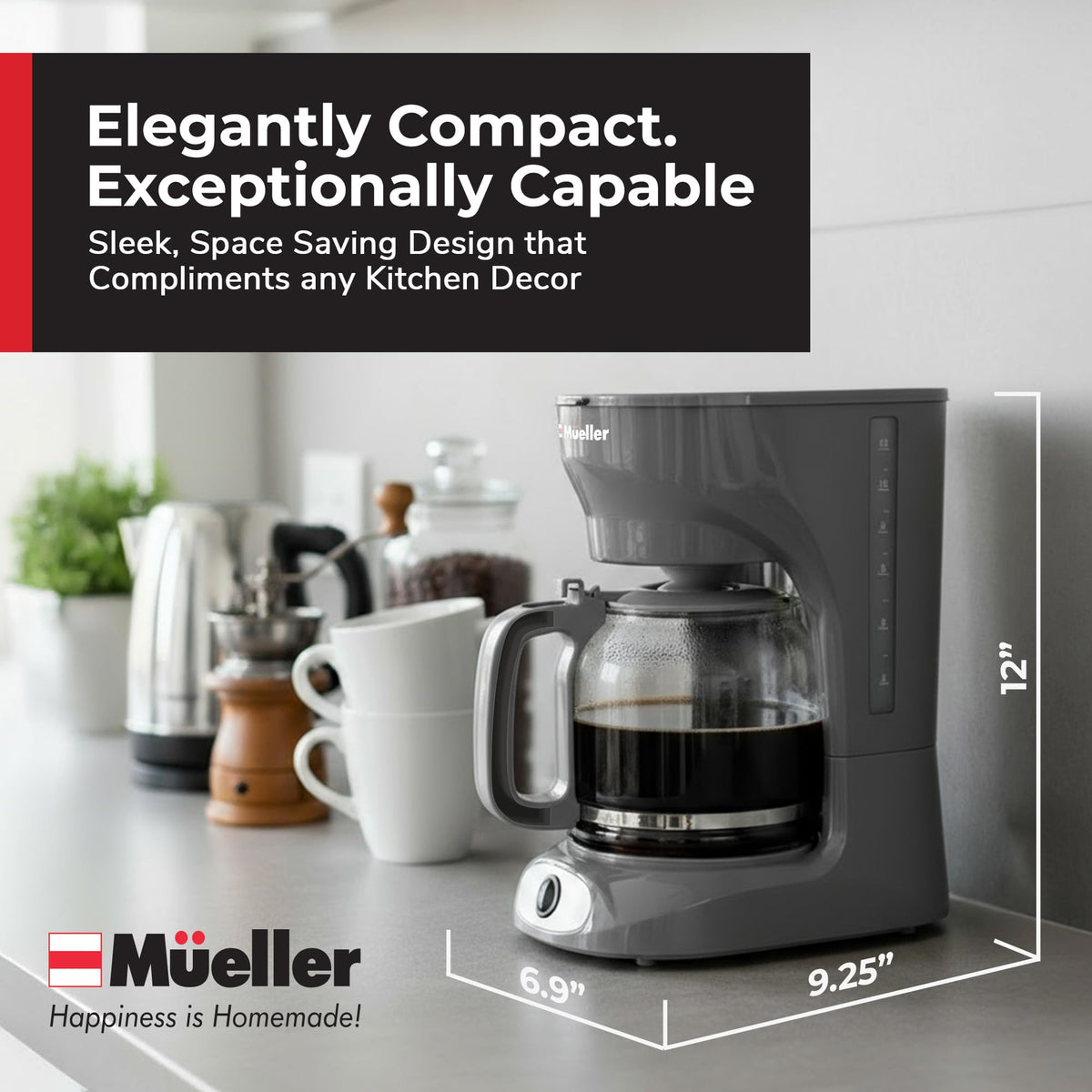 MUELLER HOME clear water level window aids precise filling and easy monitoring