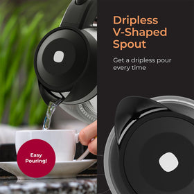Mueller Living Electric Kettle anti-slip-handle offers secure grip during pouring.