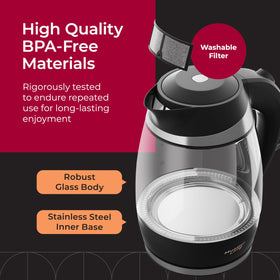 Mueller Living Electric Kettle auto-shutoff provides automatic safety when boiling.