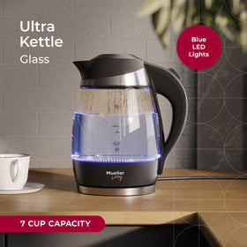 Mueller Living Electric Kettle borosilicate-glass body lets you monitor brewing visually.