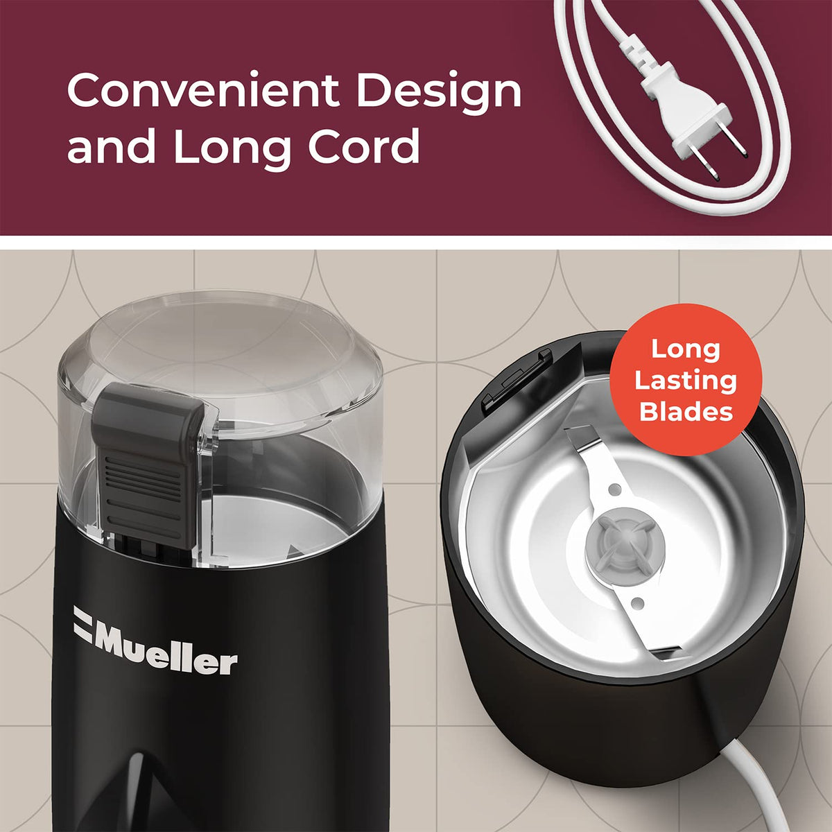 Mueller Living HyperGrind wide grind range from coarse to fine for multiple brews.