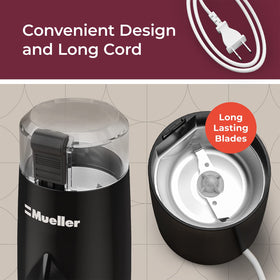 Mueller Living HyperGrind wide grind range from coarse to fine for multiple brews.