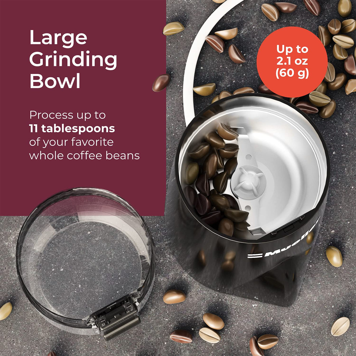 Mueller Living HyperGrind stainless-steel blades deliver durable, efficient grinding.