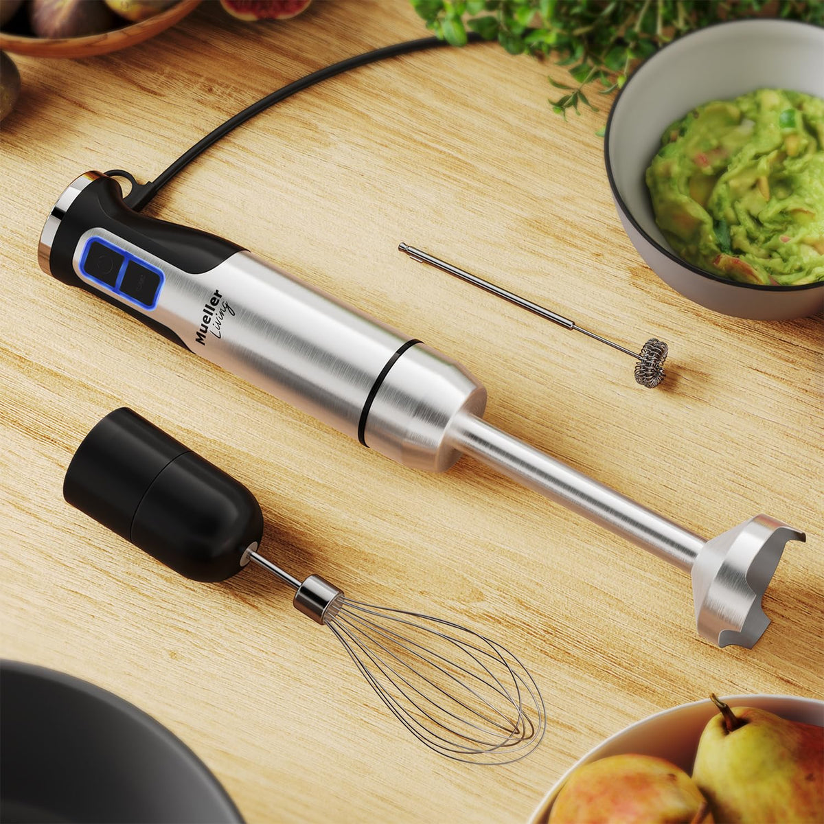 MuellerLiving Ultra-Stick attachments in use for smoothies and sauces