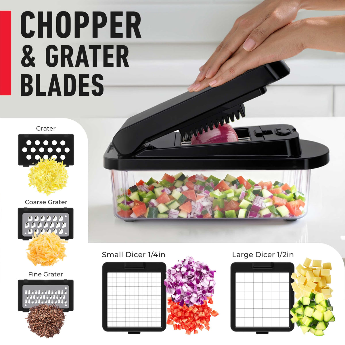 Mueller Pro-Series 10-in-1 food container catches chopped ingredients neatly