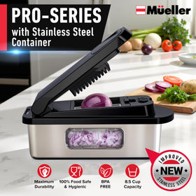 Mueller Pro-Series blade set for versatile slicing, dicing, and shredding.