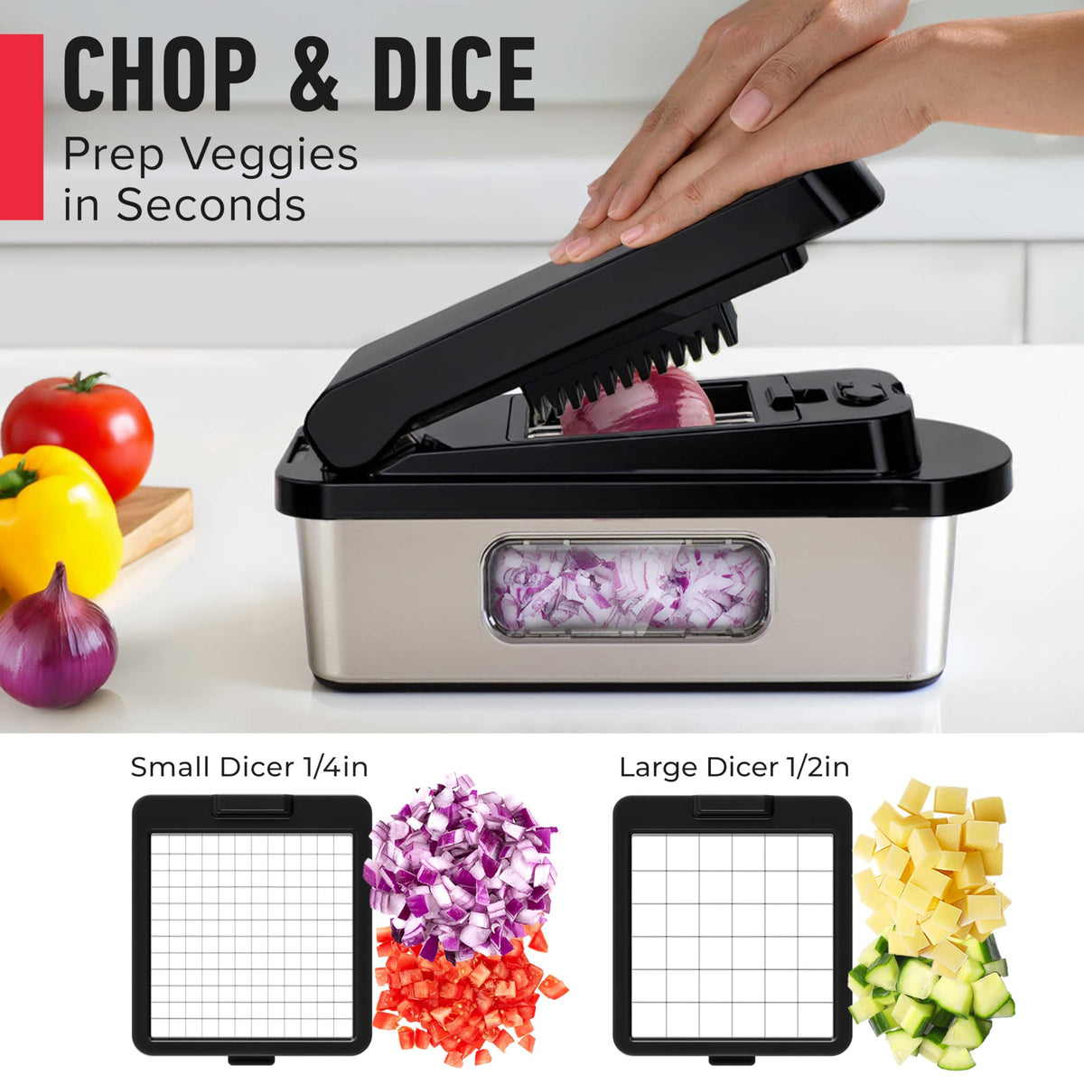 Mueller Pro-Series food container keeps ingredients organized during prep.