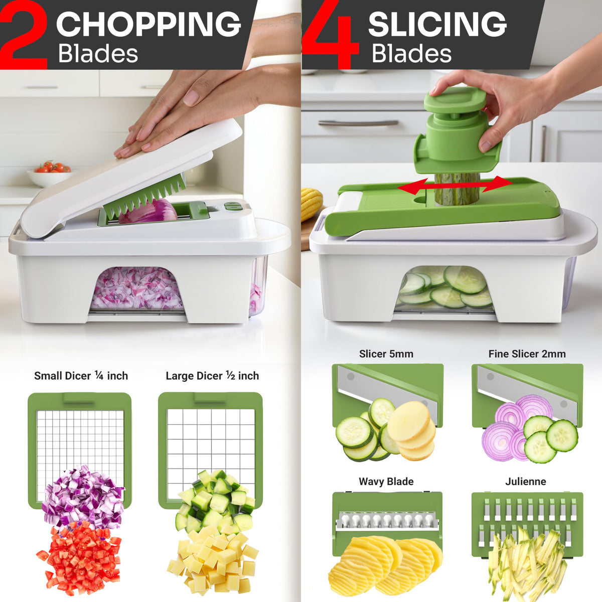 Mueller Pro-Series food holder stabilizes small veggies during slicing.