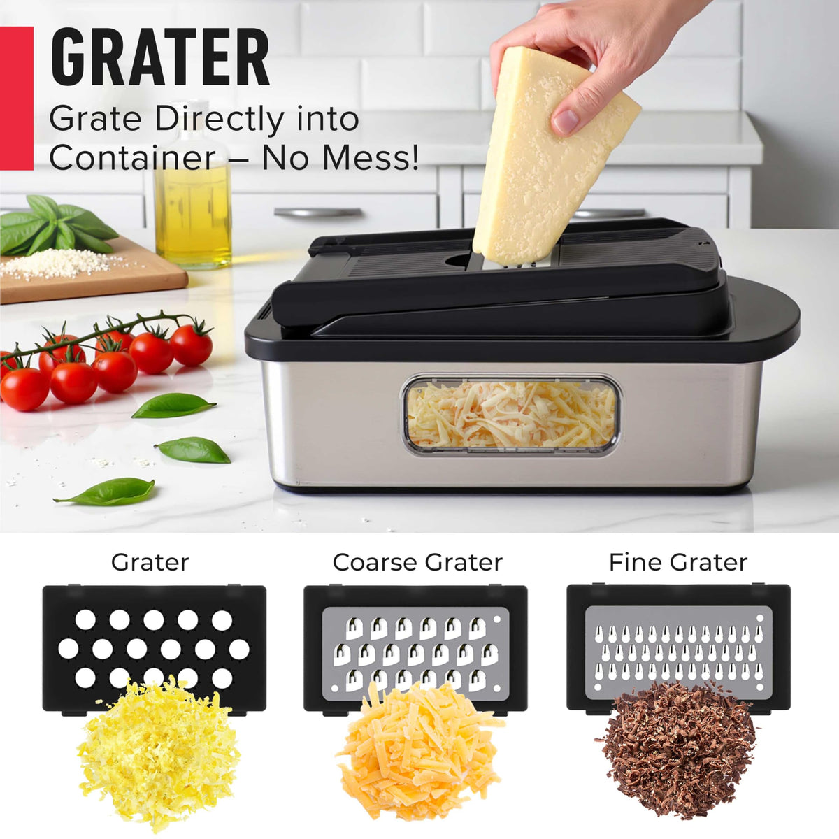 Mueller Pro-Series food holder stabilizes small vegetables while cutting.