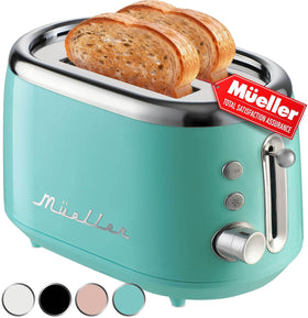 MuellerHome Retro Toaster front view shows 7 browning levels for perfect toast control.
