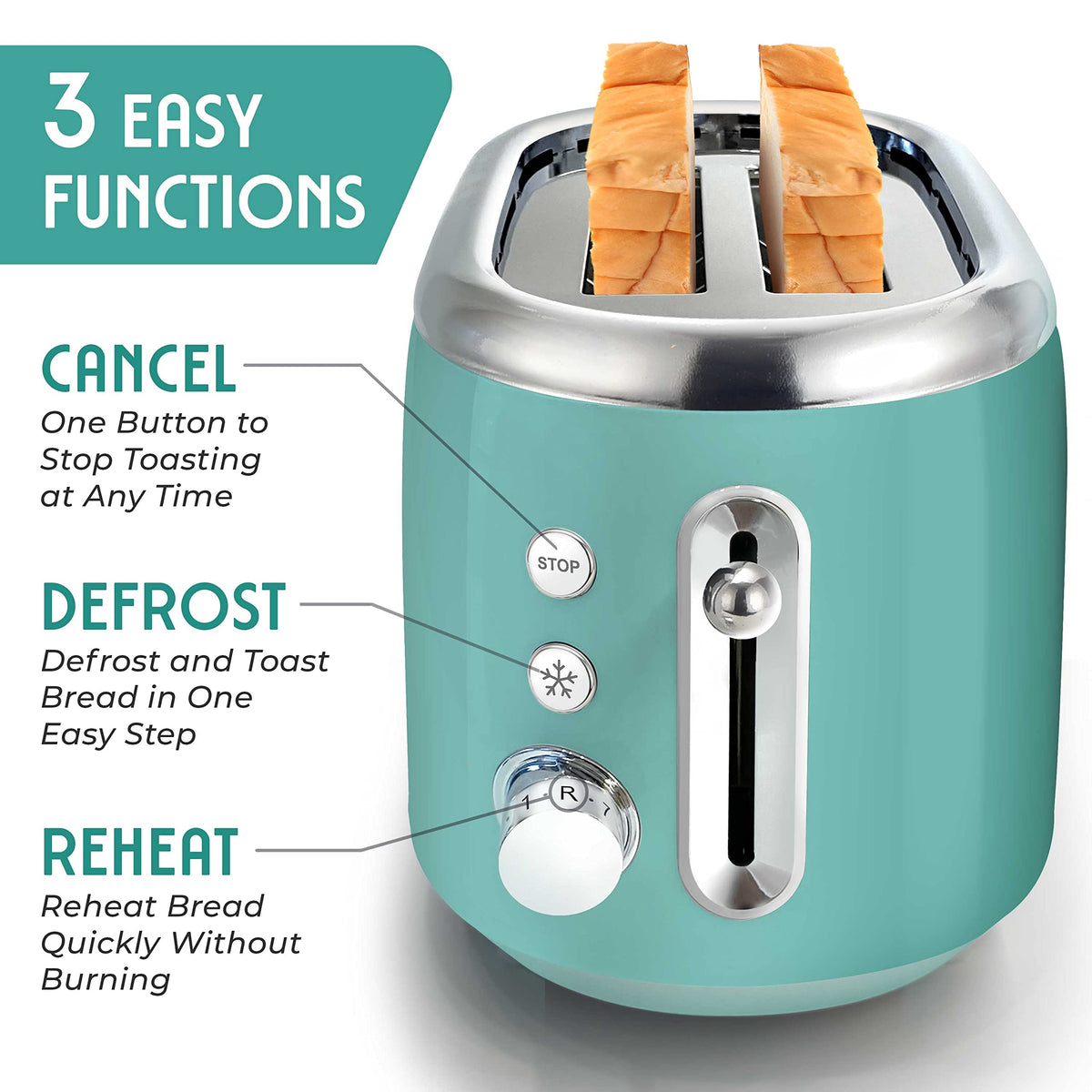 MuellerHome Retro Toaster side view highlights compact footprint for small kitchens.