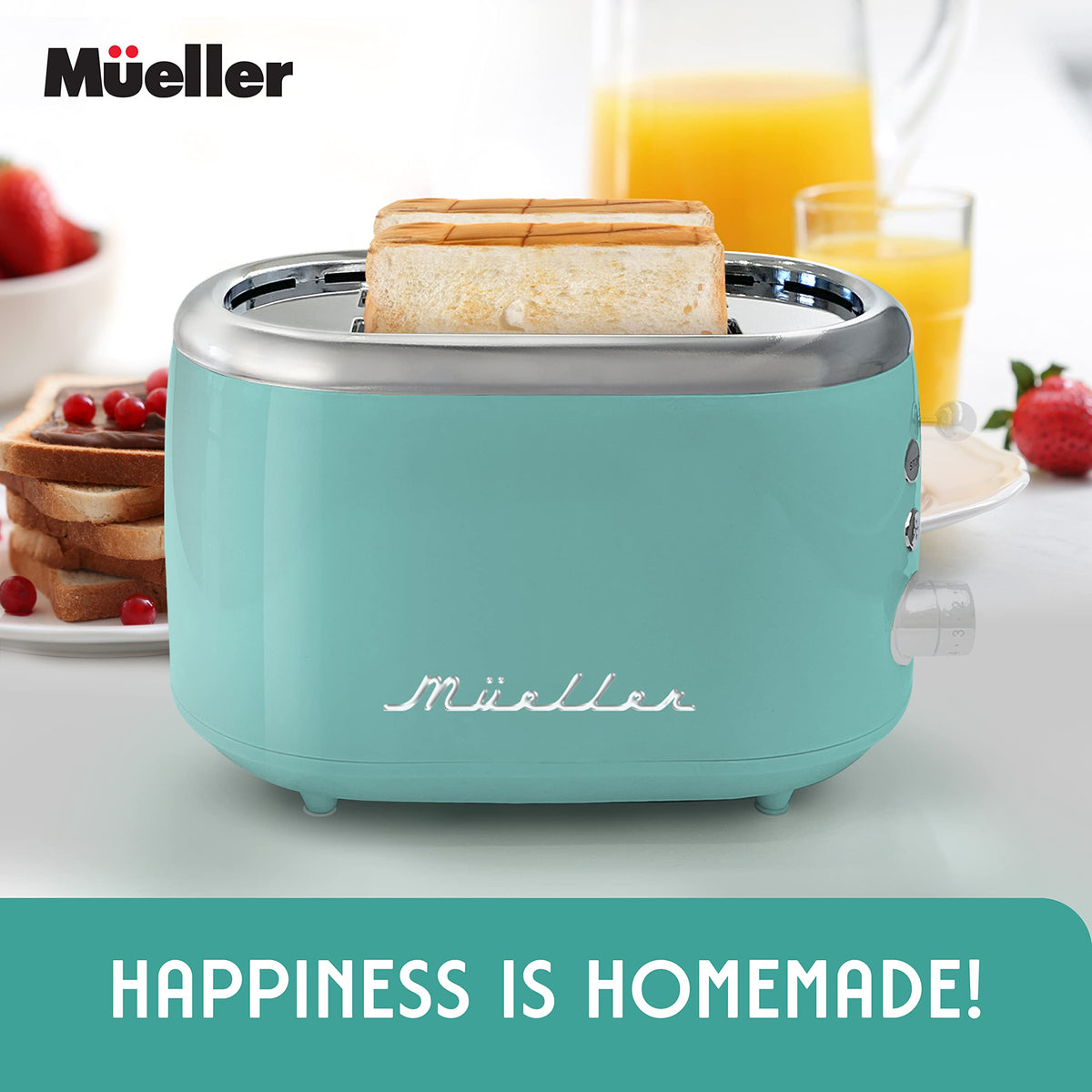 MuellerHome Toast ready scene illustrates crisp, evenly toasted slices.