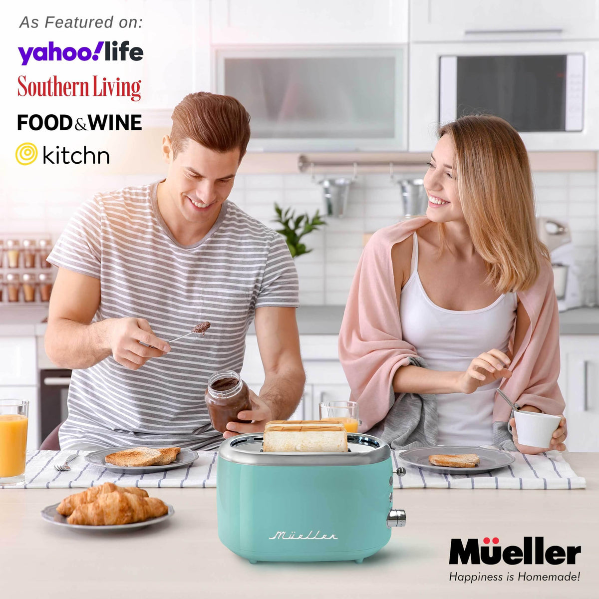 MuellerHome Turquoise color close-up showcases vintage style with modern stainless steel.