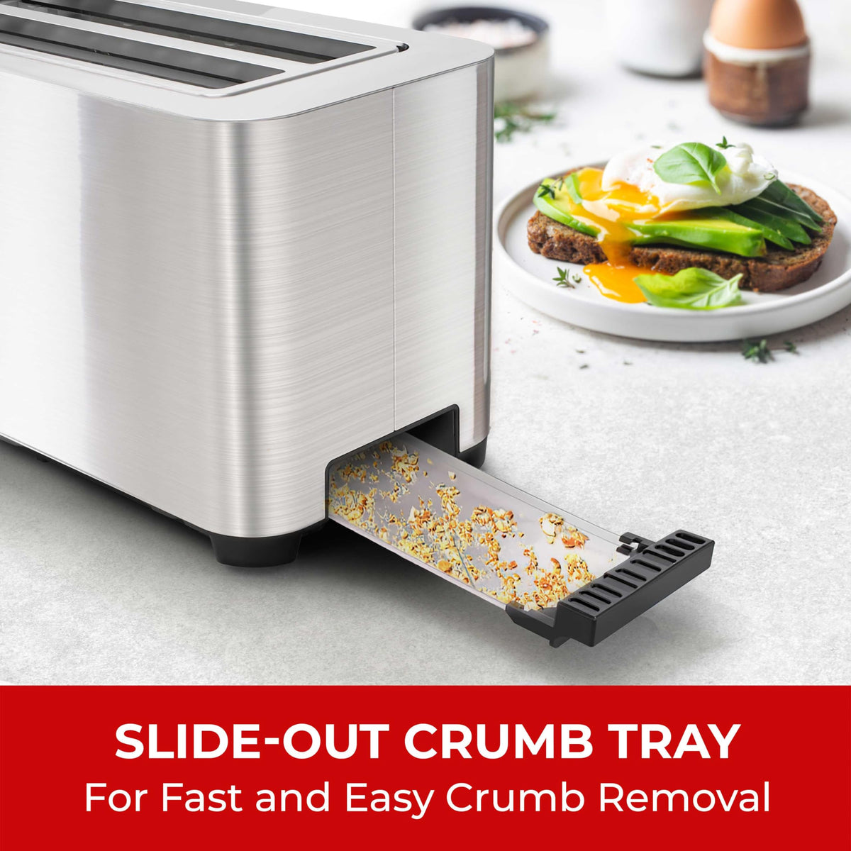 MuellerHome UltraToast stainless steel finish resists fingerprints and wipes clean.
