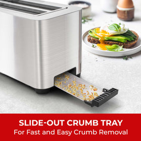 MuellerHome UltraToast stainless steel finish resists fingerprints and wipes clean.