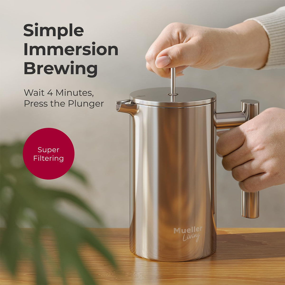 MuellerLiving French Press dishwasher-safe design supports easy cleaning.