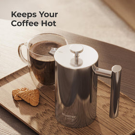 MuellerLiving French Press hot beverage ready for tea or hot chocolate.
