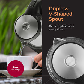 MuellerLiving glass kettle removable filter for clean water.