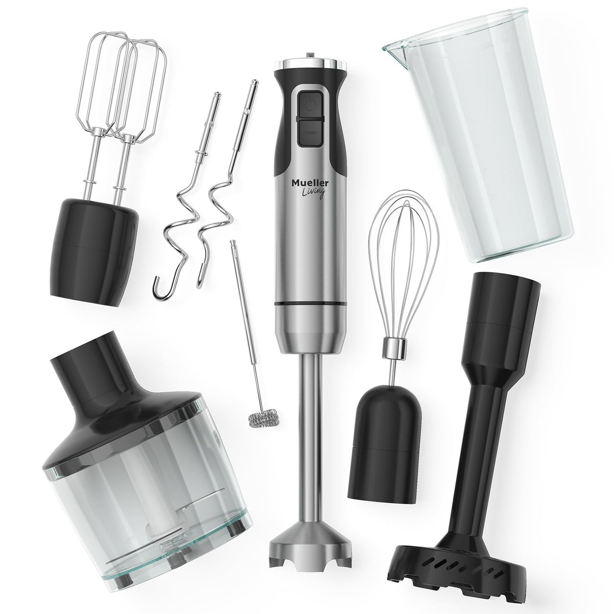 MuellerLiving immersion blender full set with attachments for versatile blending and prep