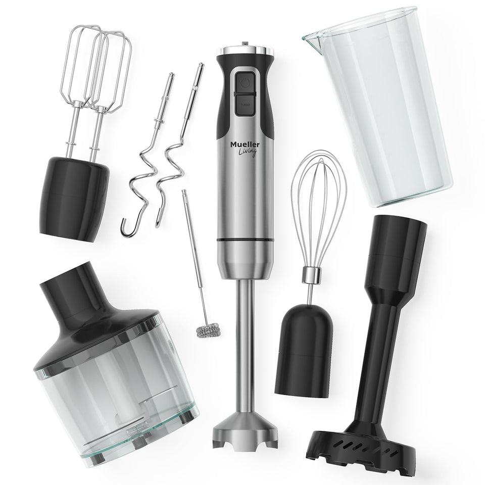 MuellerLiving immersion blender full set with attachments for versatile blending and prep